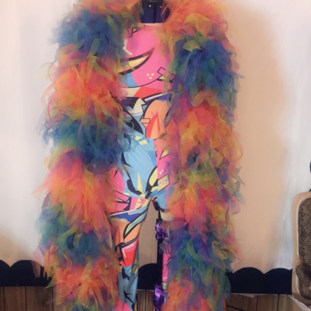 Faux feather vegan organza rainbow pride boa 8ft